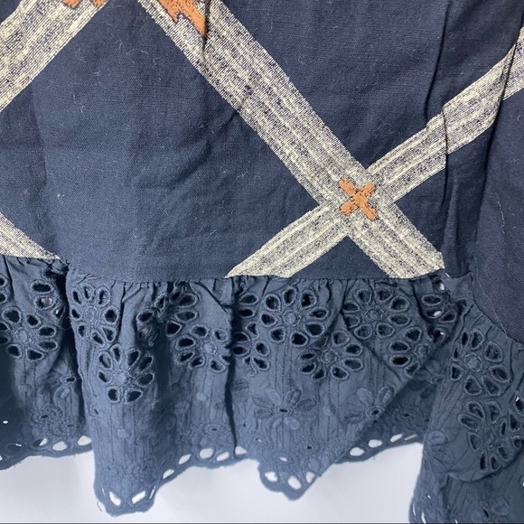 Bombay Paisley cotton linen lace hem short sleeved shift dress M - Picture 5 of 10